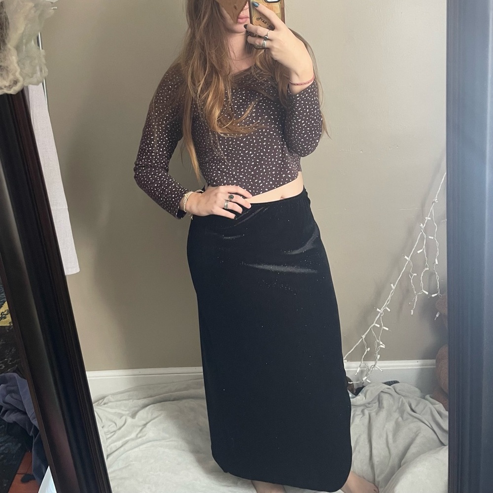 90s Vintage Witchy Gothic Starry Black Maxi Skirt